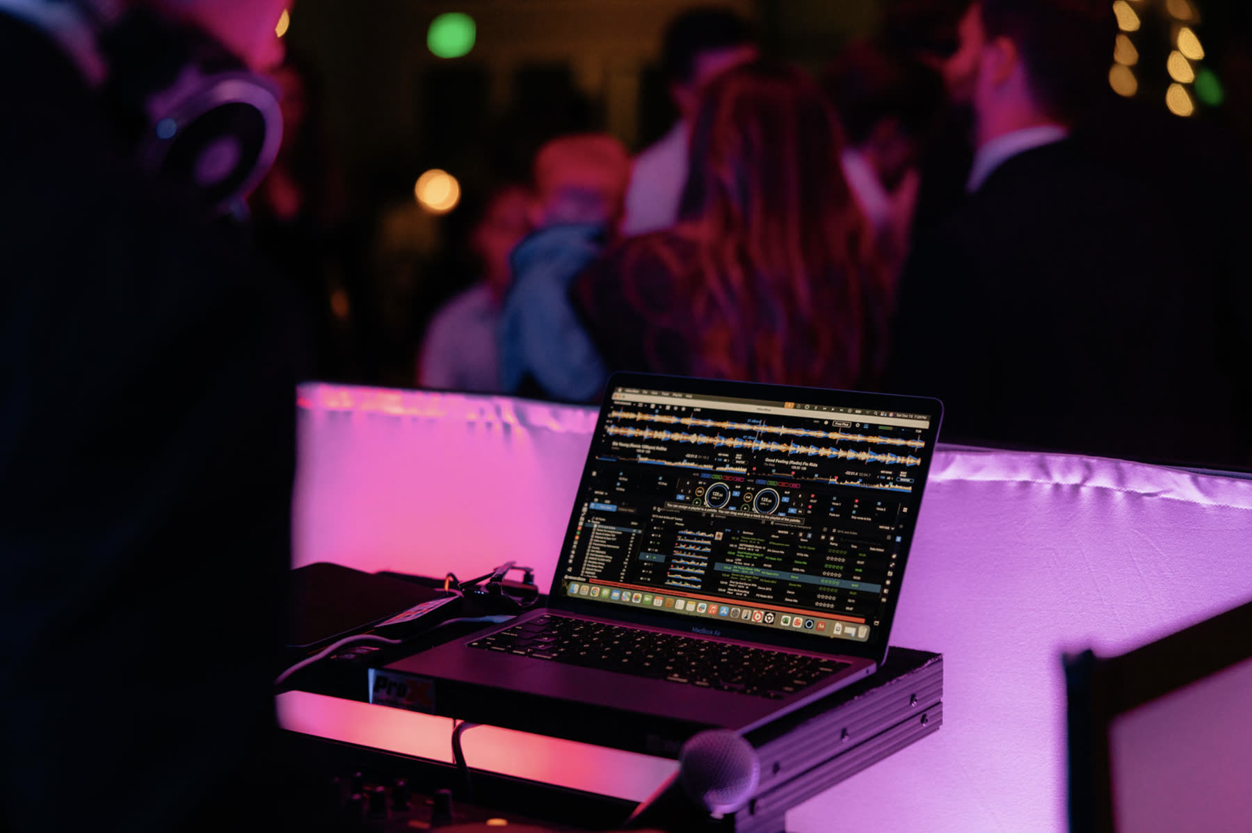 High-energy dance floor with colorful lighting